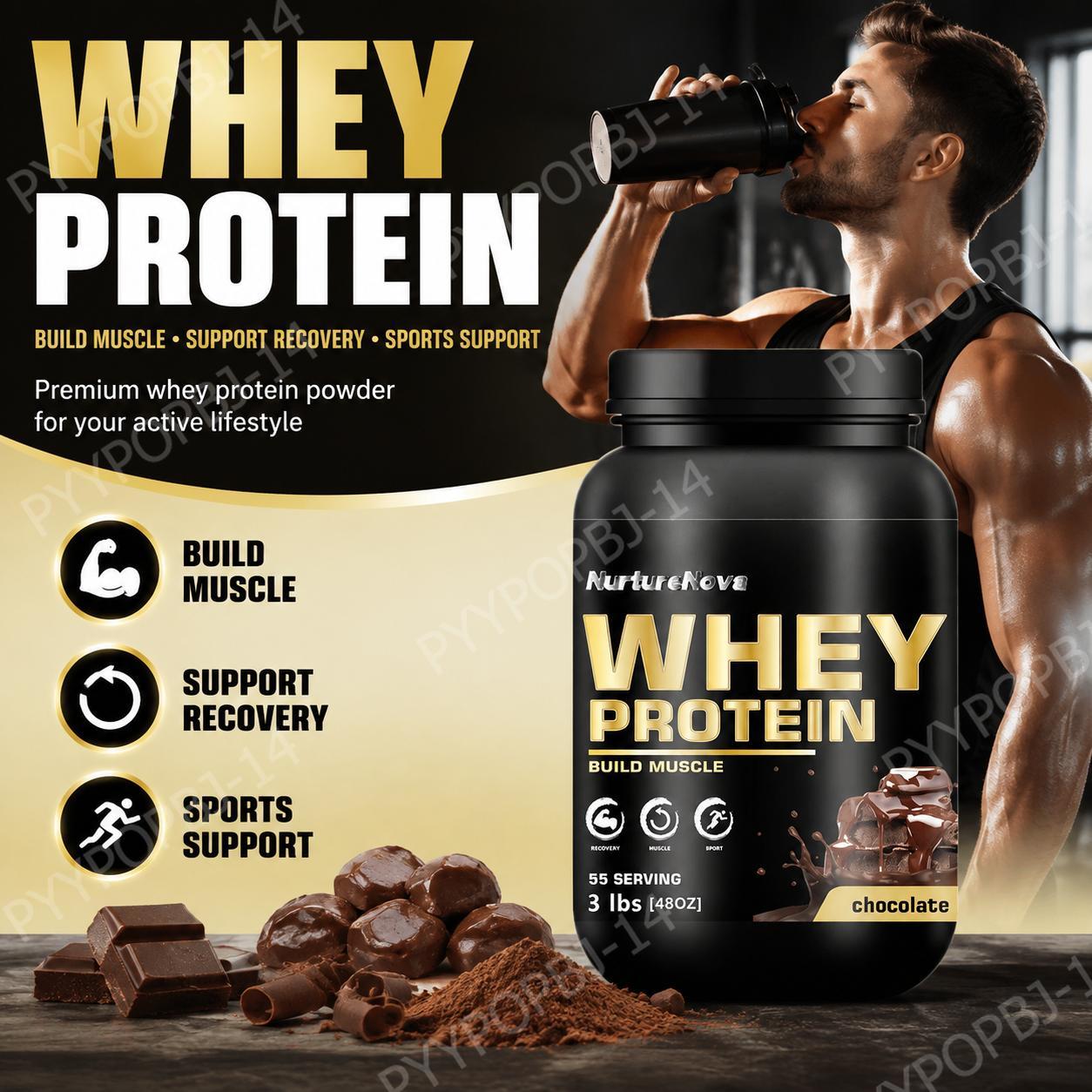 Fitness Nutrition Whey Protein - NurtureNova Chocolade Wei-eiwitpoeder 30g per portie,